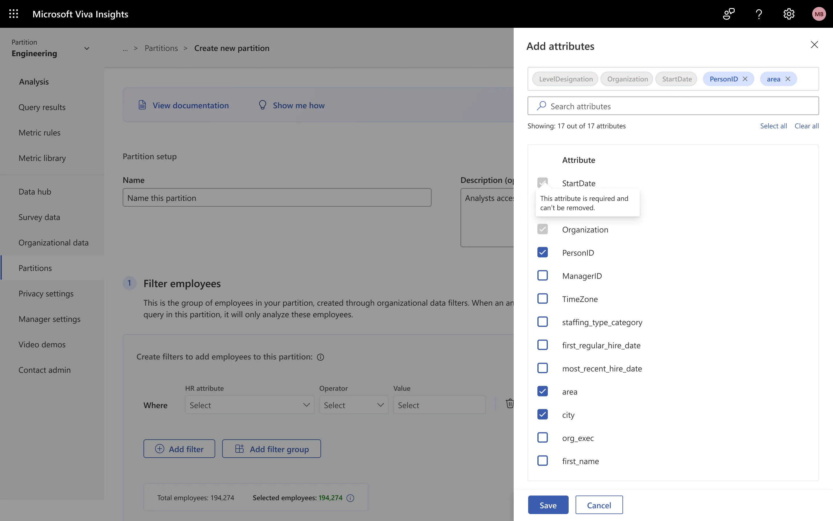 Adding attributes in the old platform, which is Workplace Analytics
