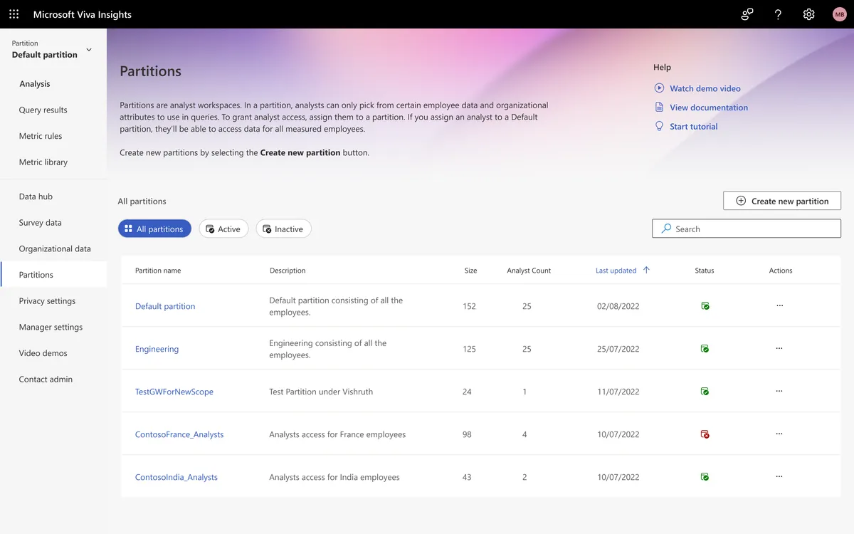 Homepage of Viva Insights
